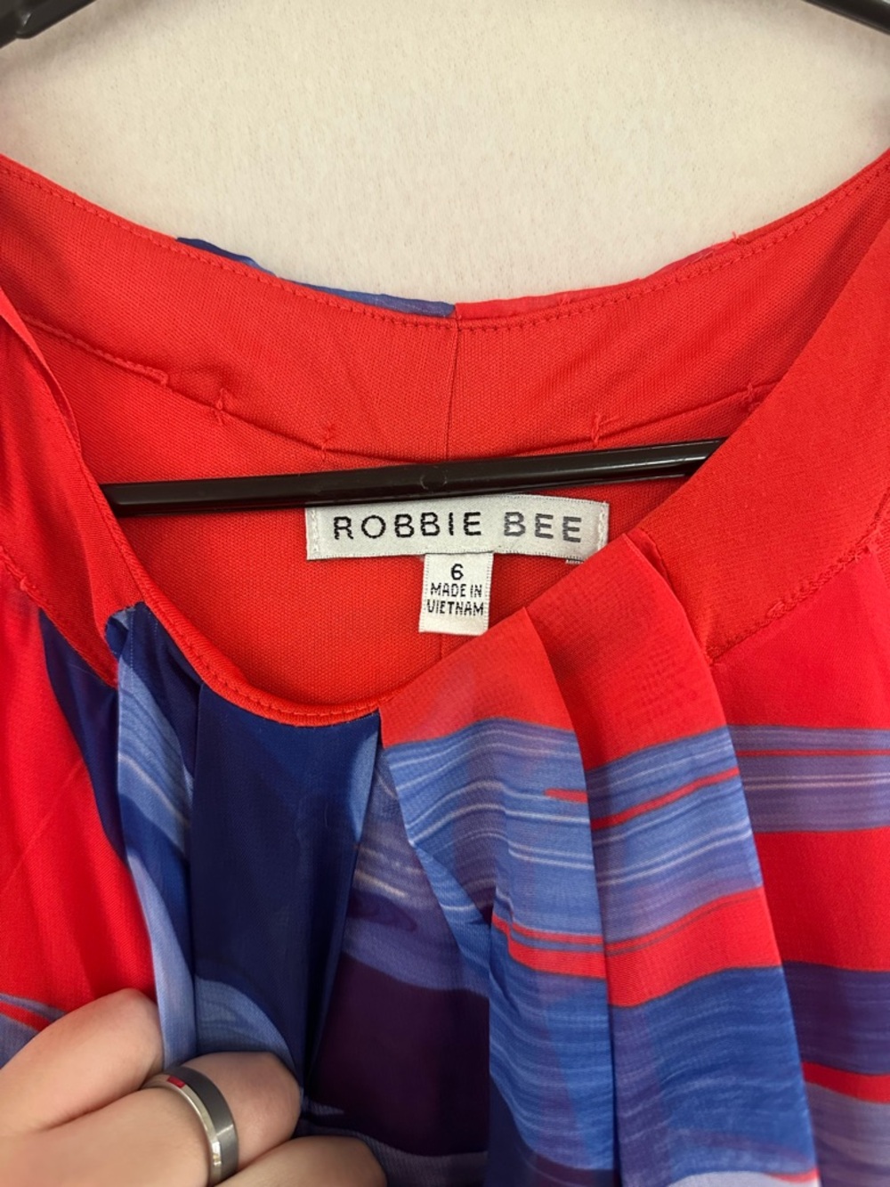 ROBBIE BEE BOLD RED BLUE OCEAN PRINT SLEEVELESS MAXI DRESS Women’s Size 6 - Picture 2 of 7